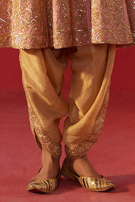 Rasasvada_Pink Chanderi Embroidery, Sequins, Zari V-neck Anarkali Set _Online_at_Aza_Fashions