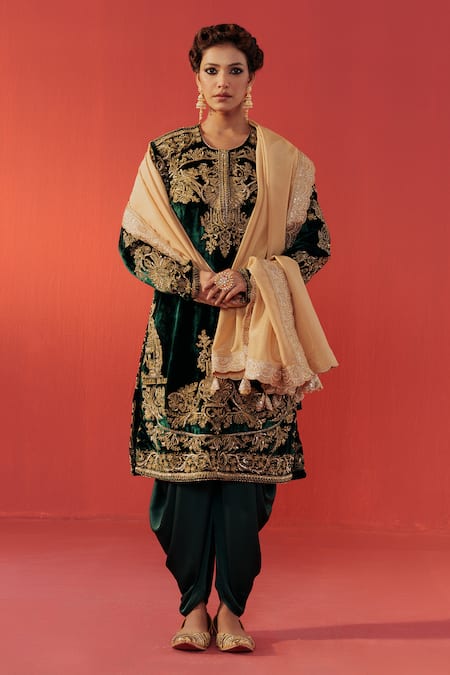 Rasasvada Embroidered Velvet Kurta Set  