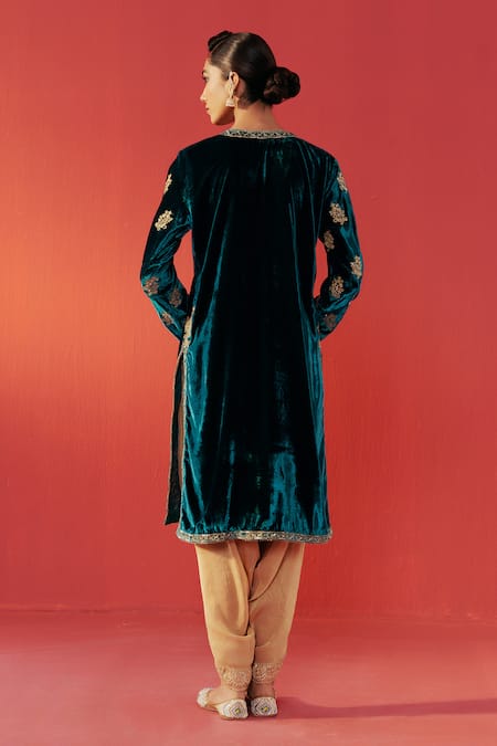 Rasasvada Embroidered Velvet Kurta & Dhoti Pant Set 