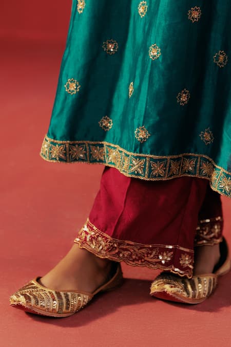 Rasasvada_Blue Chanderi Embroidery, Zari Mandarin Collar Kurta Set _Online_at_Aza_Fashions