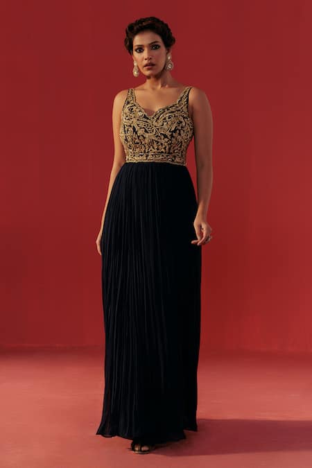 Buy_Rasasvada_Blue Georgette Embroidery, Zari Sweetheart Neck Hand Anarkali _Online_at_Aza_Fashions