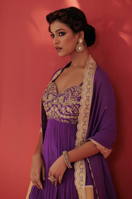 Rasasvada Purple Georgette Embroidery, Sequins, Zari Sweetheart Neck Hand Anarkali at Aza Fashions Rasasvada_Purple Georgette Embroidery, Sequins, Zari Sweetheart Neck Hand Anarkali _at_Aza_Fashions