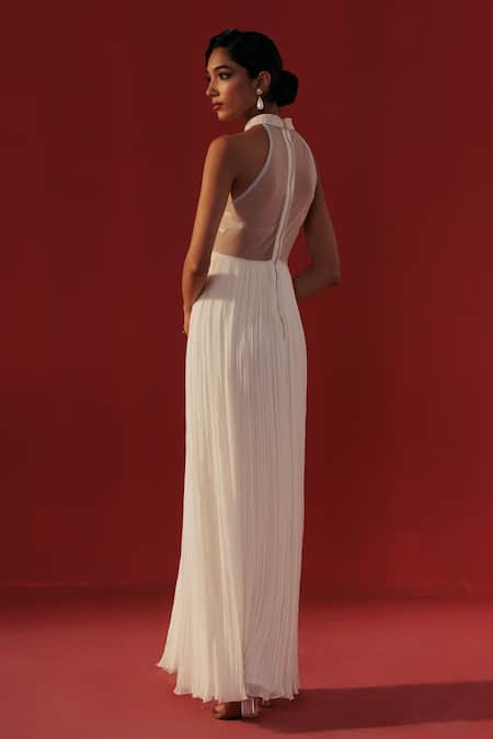 Rasasvada Halter Neck Chanderi Maxi Dress 