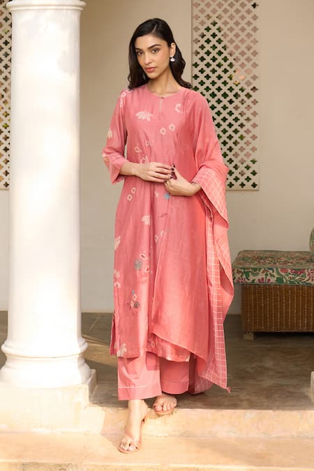 Vaayu Hibicus Floral Muslin Cotton Kurta Set 