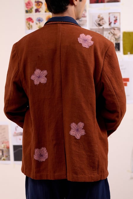 Buy_Doodlage_Orange Cotton Embroidery, Applique Oslo Floral Work Blazer _Online_at_Aza_Fashions