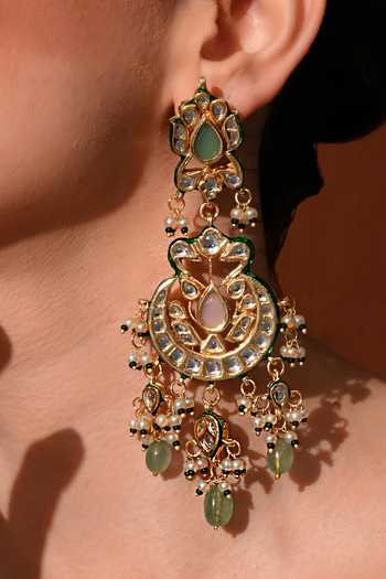 Shop_ChhavI'S Jewels_Multi Color Beads, Pearls, Stones Kundan Embellished Chandbalis 