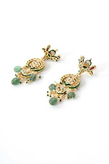 ChhavI'S Jewels_Green Pearls, Stones Polki Embellished Chandbalis Earrings _Online_at_Aza_Fashions