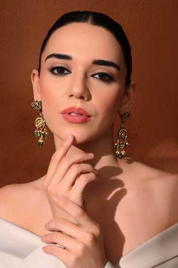 Buy_ChhavI'S Jewels_Green Pearls, Stones Polki Embellished Chandbalis Earrings _Online_at_Aza_Fashions