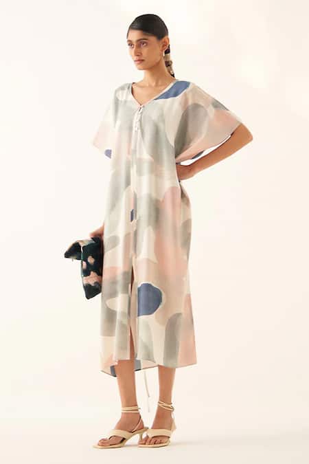 OFRIDA Waves Printed Cotton Rayon Kaftan 
