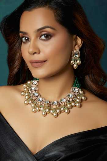 Buy Joules by Radhika Green Pearls Handcrafted Kundan Polki Necklace Set Online at Aza Fashions Buy_Joules by Radhika_Green Pearls Handcrafted Kundan Polki Necklace Set _Online_at_Aza_Fashions