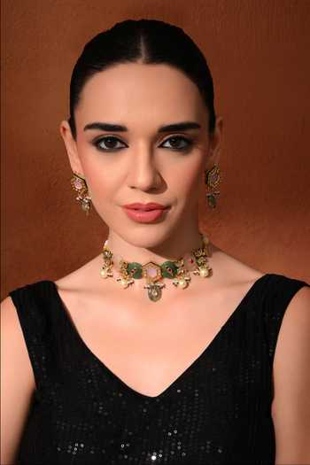 ChhavI'S Jewels_Multi Color Pearls, Stones Polki Embellished Choker Set _at_Aza_Fashions