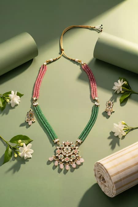 ChhavI'S Jewels Polki Embellished Layered Pendant Necklace Set 