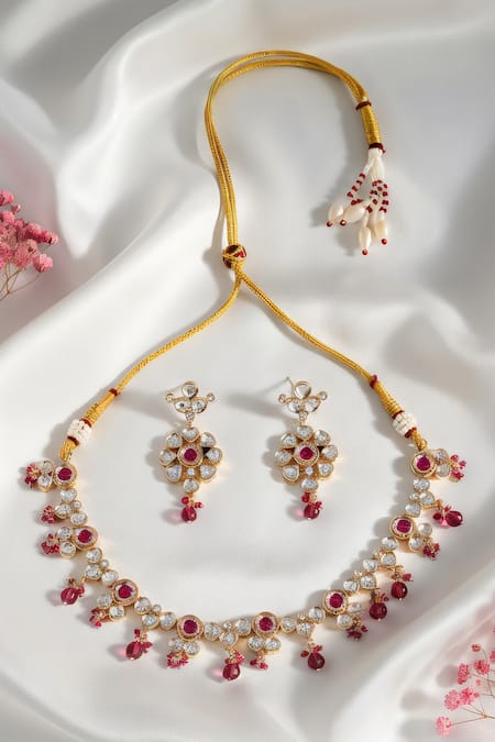 ChhavI'S Jewels Kundan Polki Studded Necklace Set 
