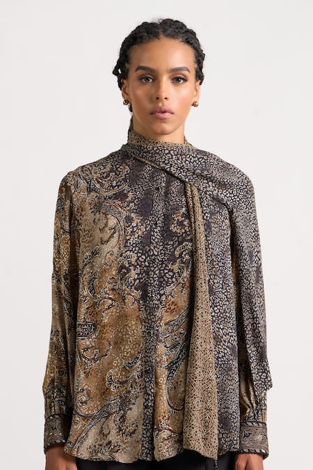 Ott Vintage Paisley Scarf Silk Shirt 