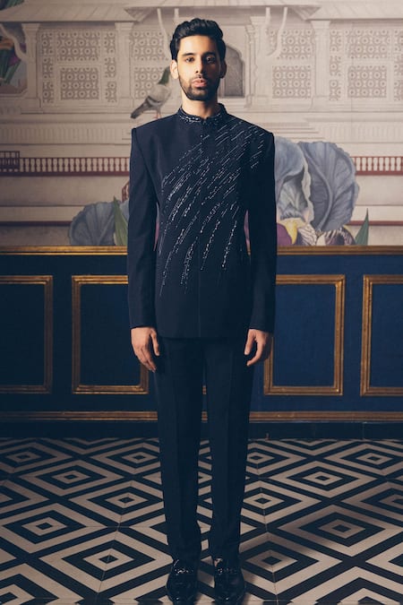 PRAVALIKA KOLA Abstract Embellished Bandhgala Set 