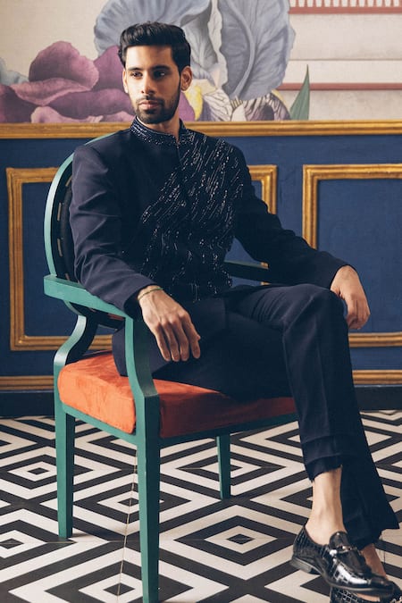 PRAVALIKA KOLA Abstract Embellished Bandhgala Set 