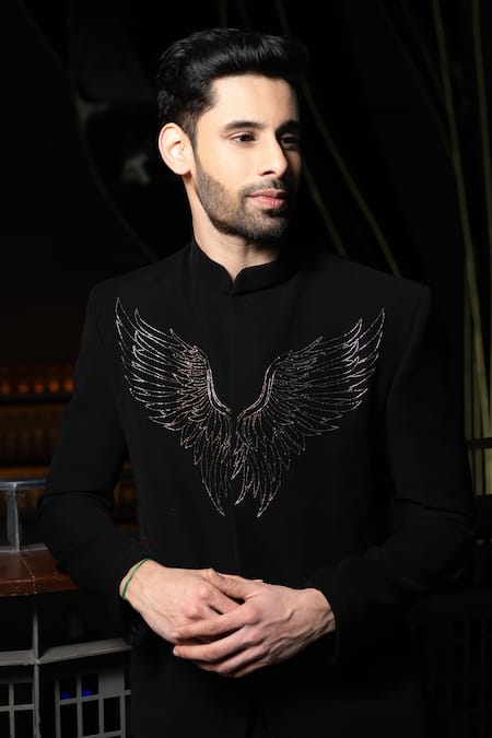 PRAVALIKA KOLA Wing Embellished Bandhgala Set 