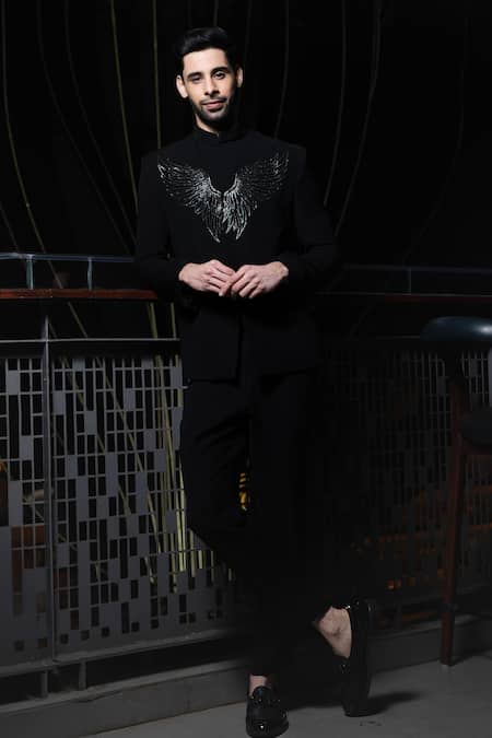 PRAVALIKA KOLA Wing Embellished Bandhgala Set 