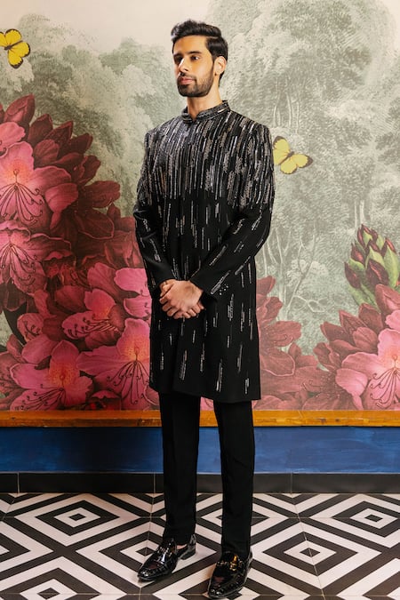 PRAVALIKA KOLA Gleaming Embellished Long Bandhgala Set 