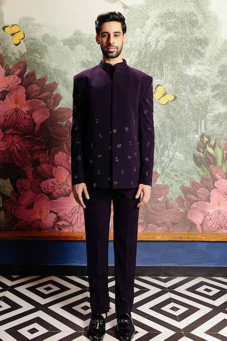 PRAVALIKA KOLA Imperial Purple Bandhgala Set 