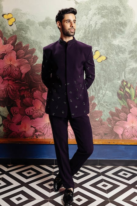 PRAVALIKA KOLA Imperial Purple Bandhgala Set 