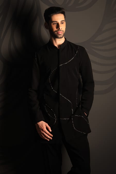 PRAVALIKA KOLA Intutive Embellished Long Bandhgala Set 