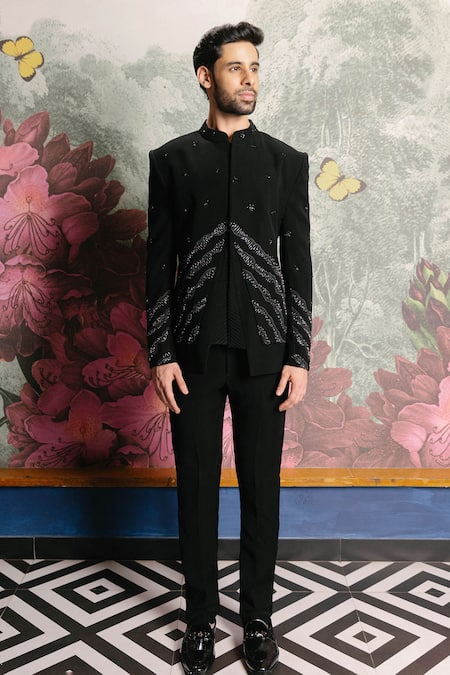 PRAVALIKA KOLA Twine Embellished Bandhgala Set 