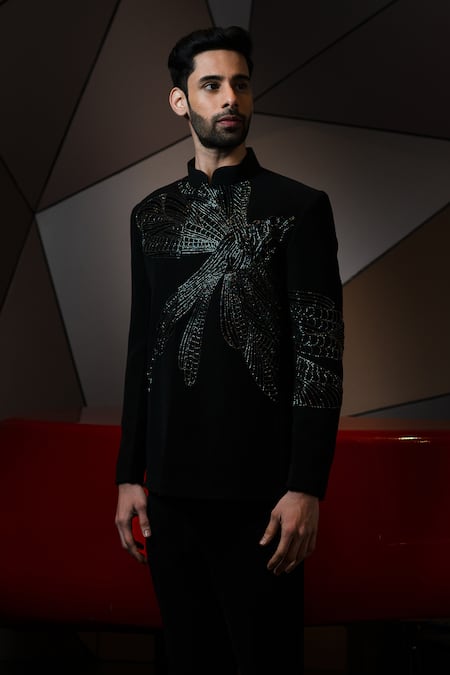 PRAVALIKA KOLA Dragonfly Embellished Bandhgala Set 