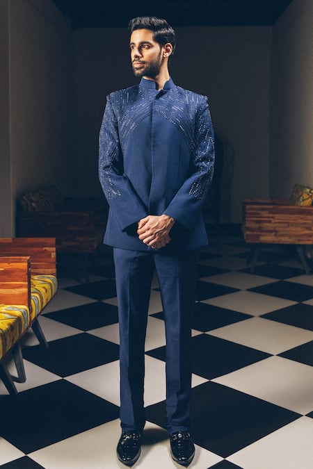 PRAVALIKA KOLA Angular Bandhgala & Trouser Set 