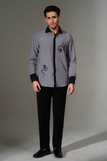 PRAVALIKA KOLA Grey Viper Embellished Shirt 