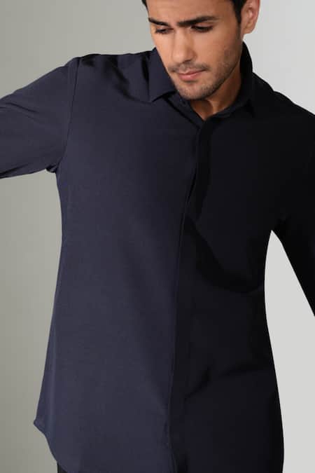 PRAVALIKA KOLA_Blue Crepe Beads Caduceus Sleeves Shirt _Online_at_Aza_Fashions