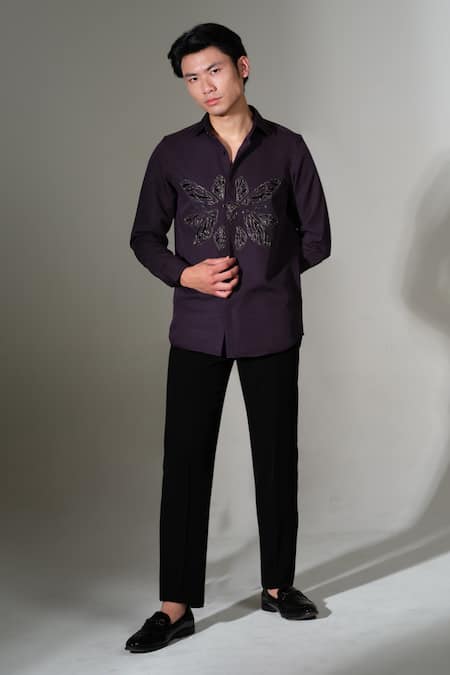 PRAVALIKA KOLA Dark Purple Cluster Fly Shirt 