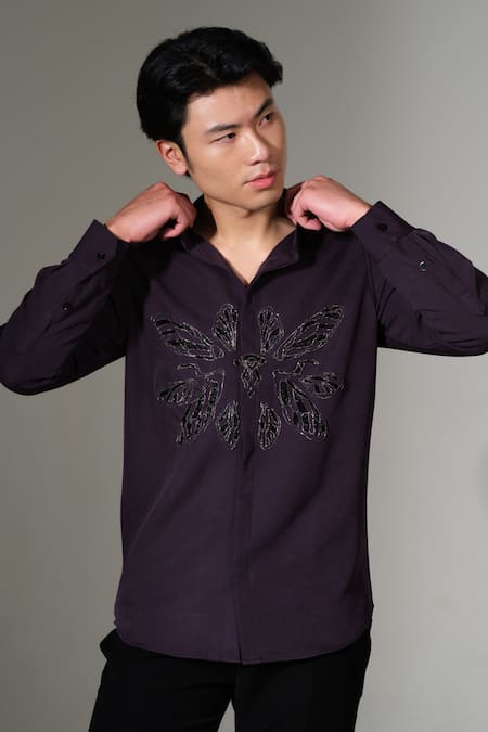PRAVALIKA KOLA Dark Purple Cluster Fly Shirt 