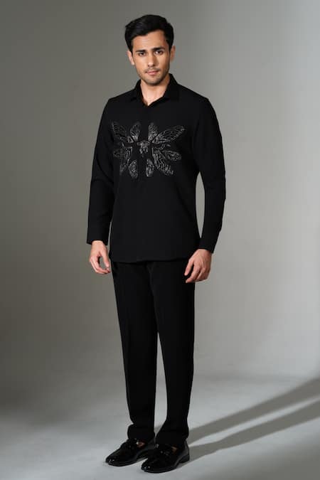 PRAVALIKA KOLA Black Cluster Fly Embellished Shirt 