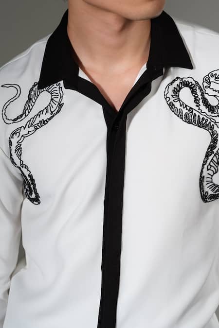 PRAVALIKA KOLA_White Crepe Embroidery, Beads Bonecoil Shirt _Online_at_Aza_Fashions