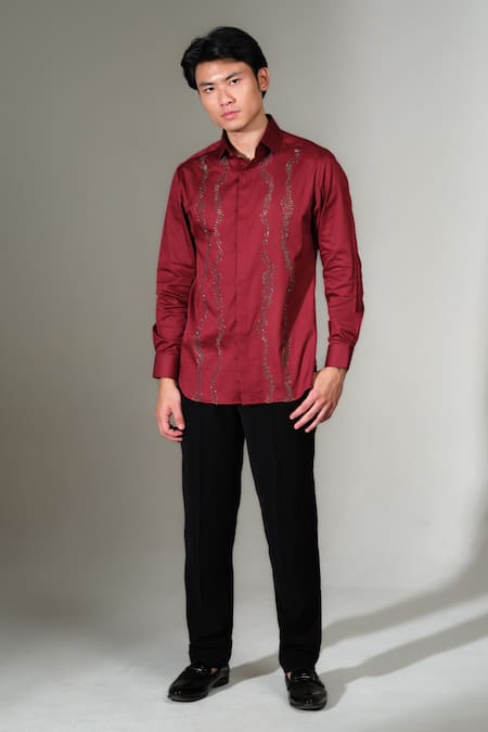 PRAVALIKA KOLA Texture Lines Embellished Shirt 