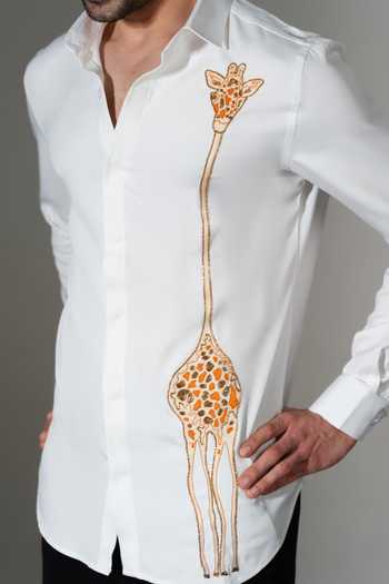 Pravalika Kola White Crepe Embroidery, Beads Tall Giraffe Shirt Online at Aza Fashions Pravalika Kola_White Crepe Embroidery, Beads Tall Giraffe Shirt _Online_at_Aza_Fashions
