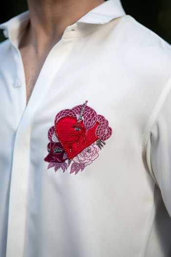 PRAVALIKA KOLA White Crepe Embroidery, Beads Poker Heart Shirt Online at Aza Fashions PRAVALIKA KOLA_White Crepe Embroidery, Beads Poker Heart Shirt_Online_at_Aza_Fashions