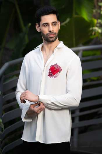 Buy PRAVALIKA KOLA White Crepe Embroidery, Beads Poker Heart Shirt at Aza Fashions Buy_PRAVALIKA KOLA_White Crepe Embroidery, Beads Poker Heart Shirt_at_Aza_Fashions