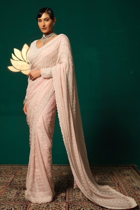 Niloufer By Aasif Ally Moti & Sequin Embrooidered Saree With Blouse 