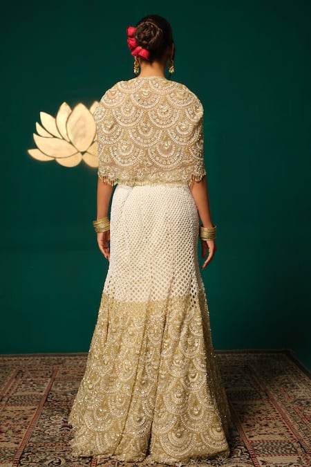 Niloufer By Aasif Ally Sequin Cutdana Embroidered Lehenga & Cape Set 