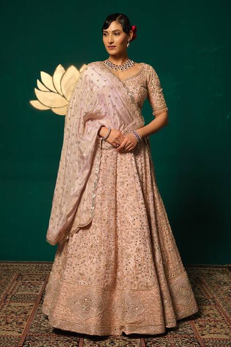Buy Niloufer By Aasif Ally Pink Tissue Sequins, Mirrors, Cut Work Sweetheart Neck Embroidered Lehenga Set Online at Aza Fashions Buy_Niloufer By Aasif Ally_Pink Tissue Sequins, Mirrors, Cut Work Sweetheart Neck Embroidered Lehenga Set _Online_at_Aza_Fashions