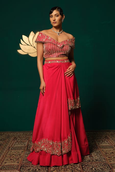Niloufer By Aasif Ally Cutdana Embellished Blouse & Lehenga Set 