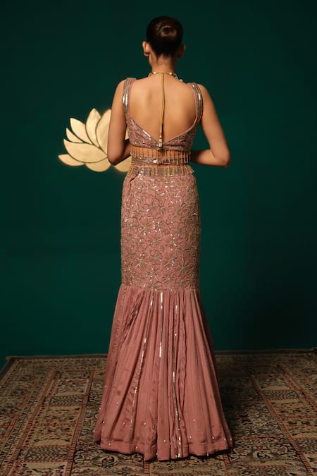 Niloufer By Aasif Ally Cutdana Embroidered Fish Cut Lehenga & Top Set 