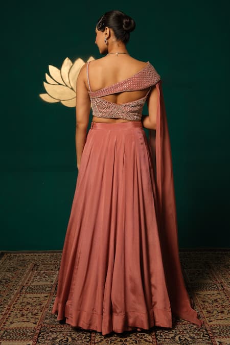 Niloufer By Aasif Ally One Shoulder Cape Lehenga Set 