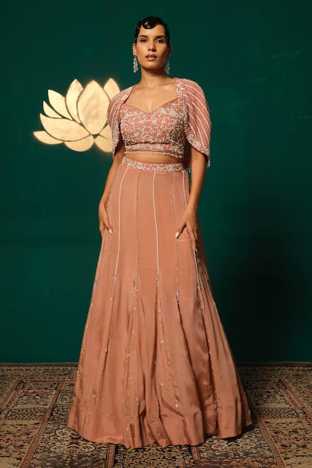 Niloufer By Aasif Ally Sequin & Cutdana Work Cape Top & Lehenga Set 