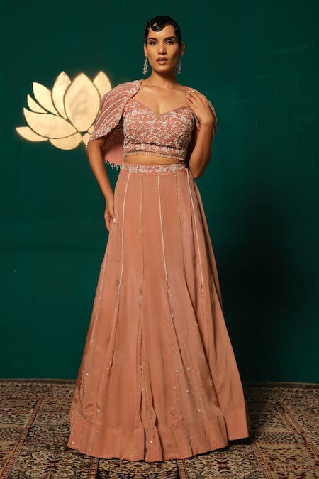 Niloufer By Aasif Ally Sequin & Cutdana Work Cape Top & Lehenga Set 