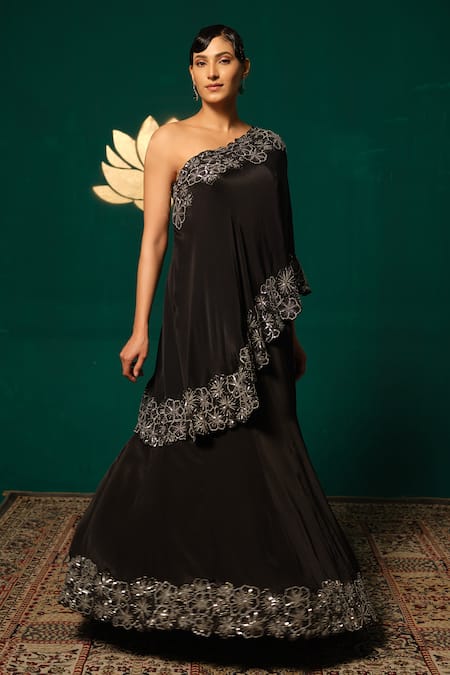 Niloufer By Aasif Ally Embroidered Cape Top & Lehenga Set 