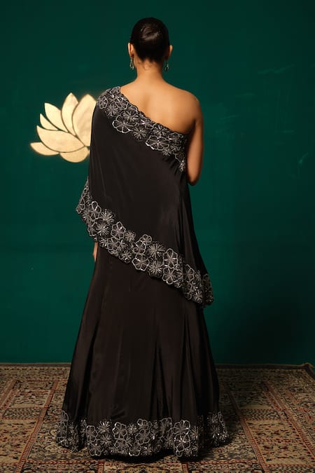 Niloufer By Aasif Ally Embroidered Cape Top & Lehenga Set 