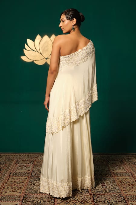 Niloufer By Aasif Ally Embroidered One Shoulder Top & Sharara Set 